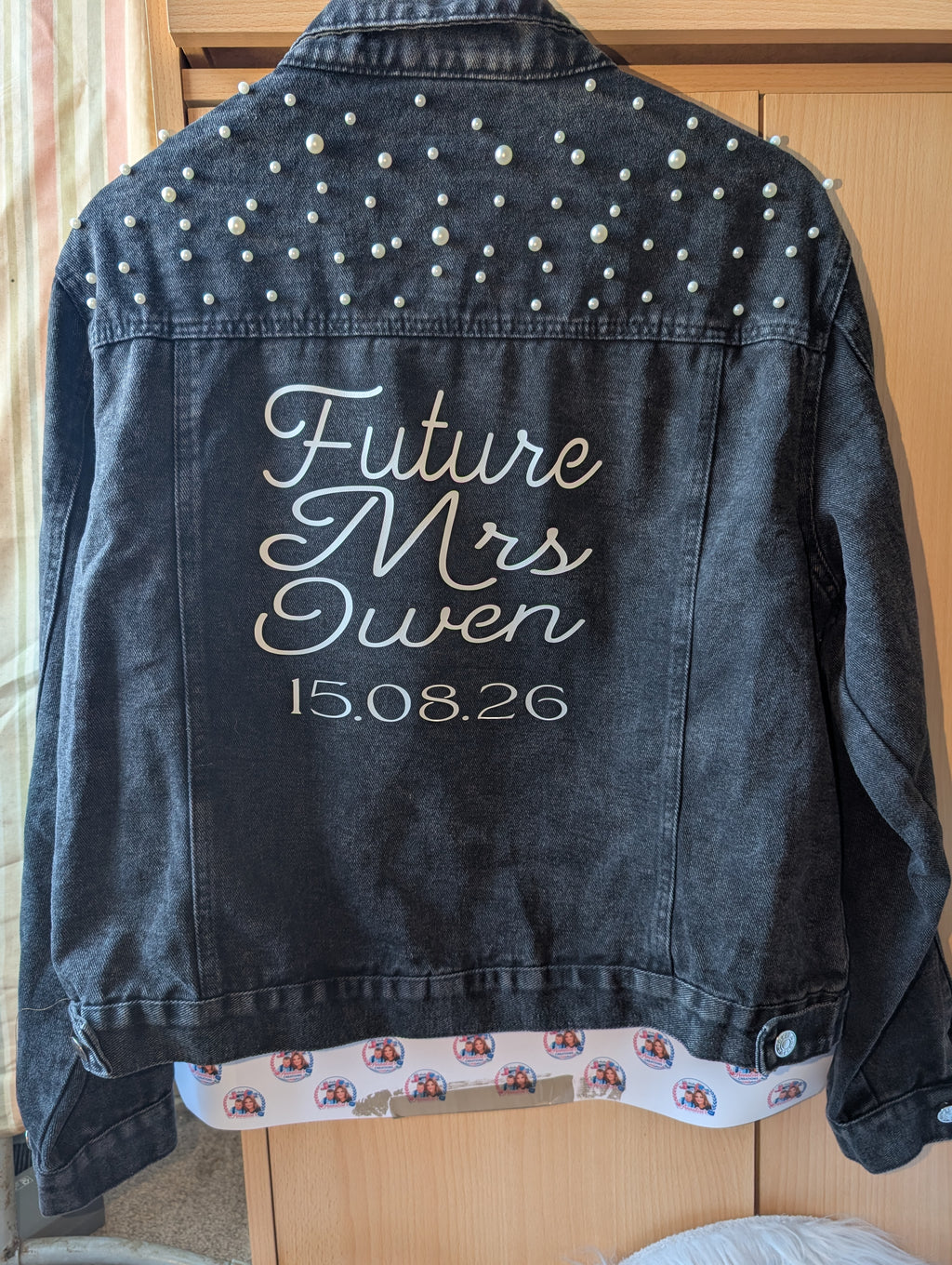 Personalised Pearl Denim Wedding Jacket
