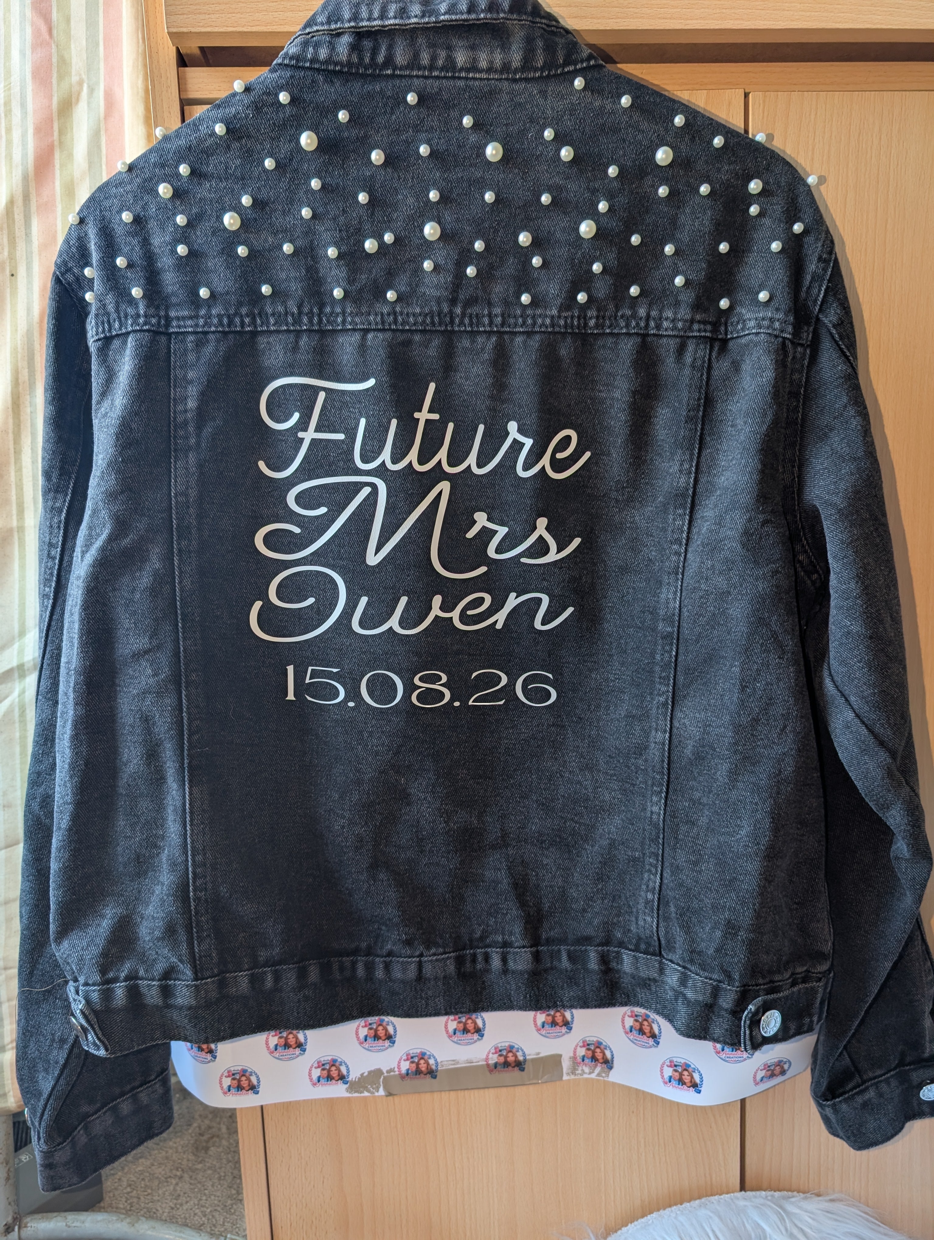 Personalised Pearl Denim Wedding Jacket