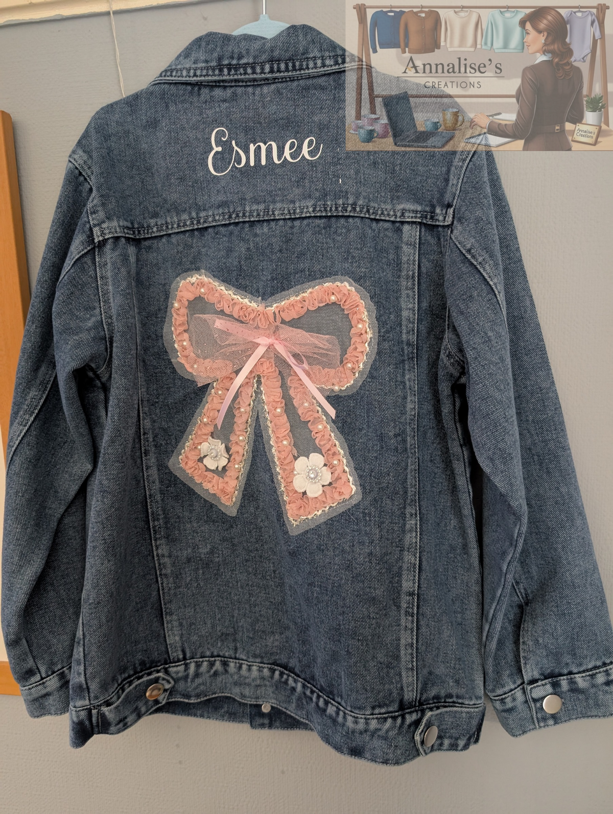 Personalised Girls Denim Bow Jacket