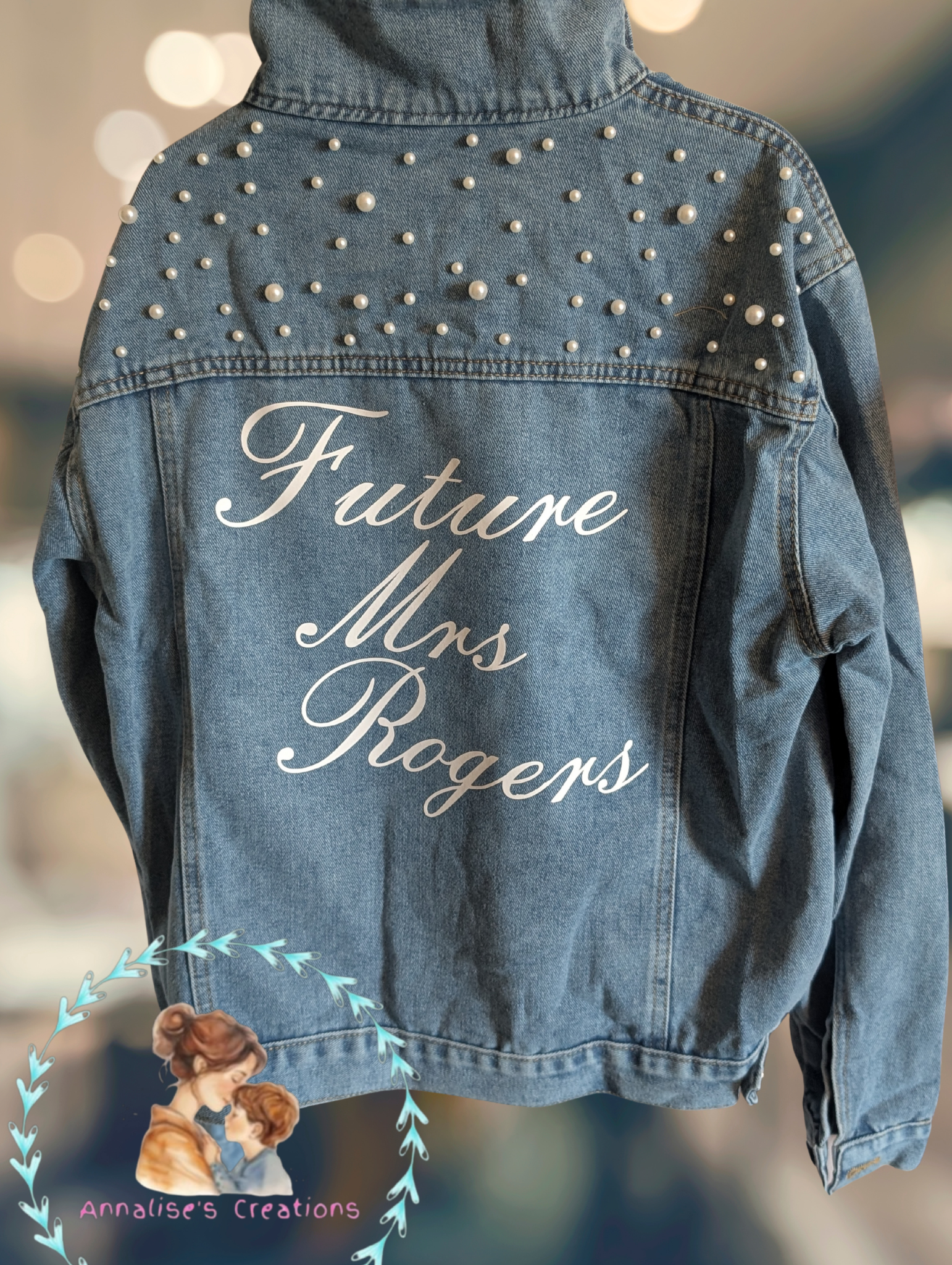 Personalised Pearl Denim Wedding Jacket
